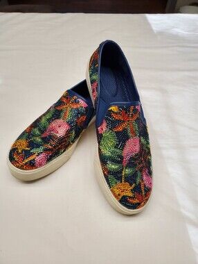 Alex Marie Rhinestone Tropical Floral Slip-On Sneaker Navy Multicolor Women's 8